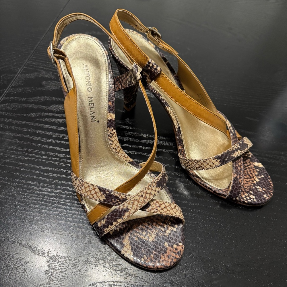 ANTONIO MELANI Snake Print Tan Brown Going Out Women’s Size 6 Heels